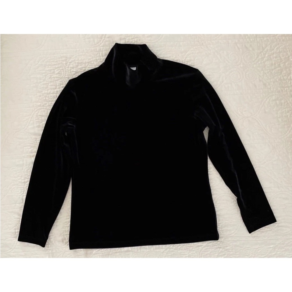 Chico's 1 Sz M Velvet Mock Neck Long Sleeve Stretch Top Black Classic Whimsgoth - Picture 3 of 9